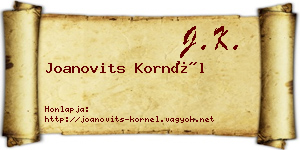 Joanovits Kornél névjegykártya